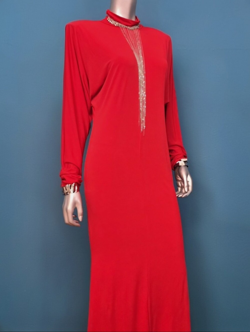 ๐๏ธ๐ASOS 80S Style Slinky Batwing Sleeve High Neck Maxi Dress In Red // (NWOT) - Picture 3 of 16